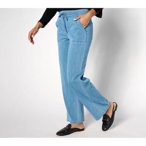 Denim & Co. Women's Pants Sz XL Comfy Knit Air Wide-Leg Drawstring Blue A636643